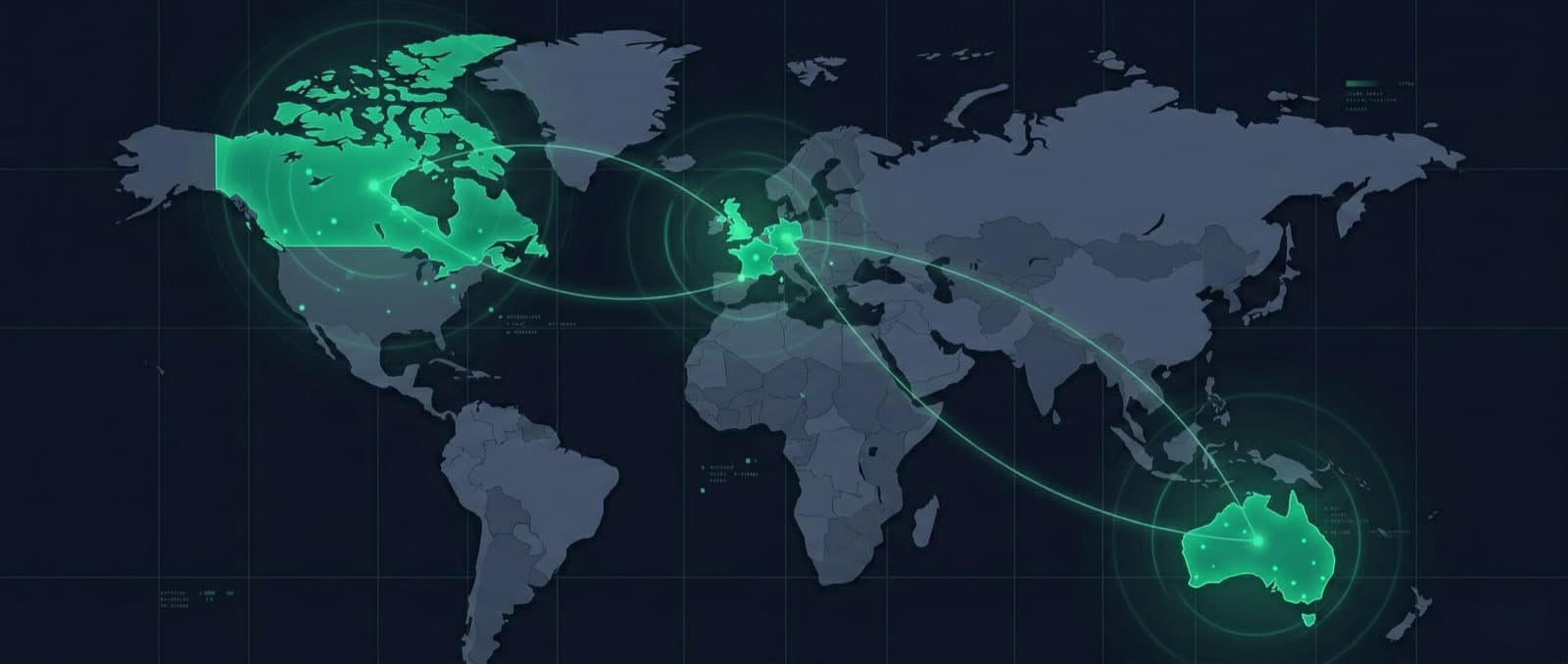 World map showing Rakri AI's global marketing reach across Australia, Canada, Europe and multi-GEO casino markets